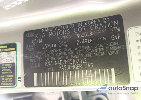 2014 Kia Cadenza Premium from USA, damaged, VIN KNALN4D76E5162512